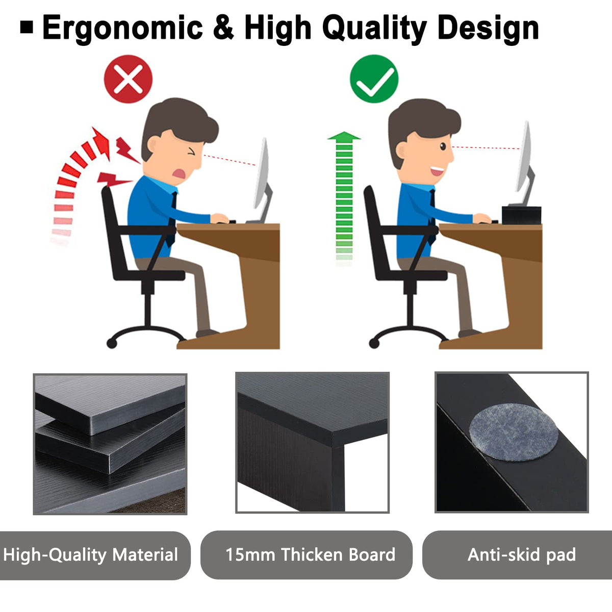 TEAMIX 2-Pack Monitor Stand Riser 20 inch, Wood Desk Computer Shelf, Black