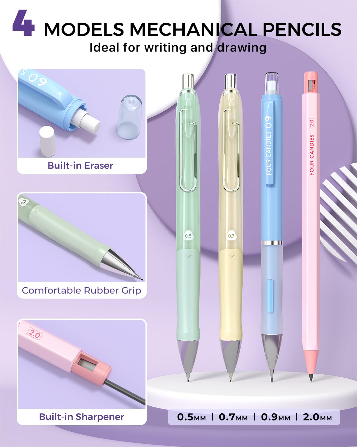 Four Candies 36PCS Mechanical Pencil Set with 624 Lead Refills (Cream)