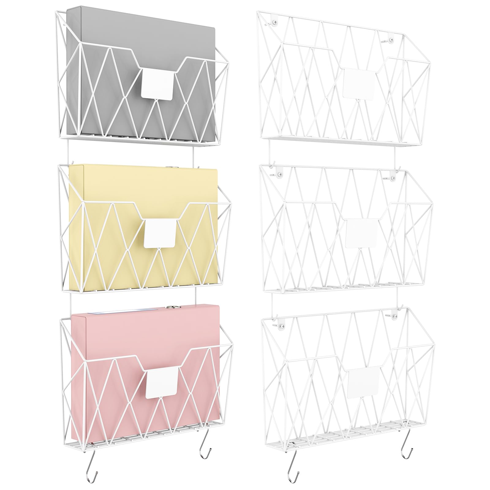 YBING Wall File Organizer 6 Pack Mesh Wire Hanging File Holder, White