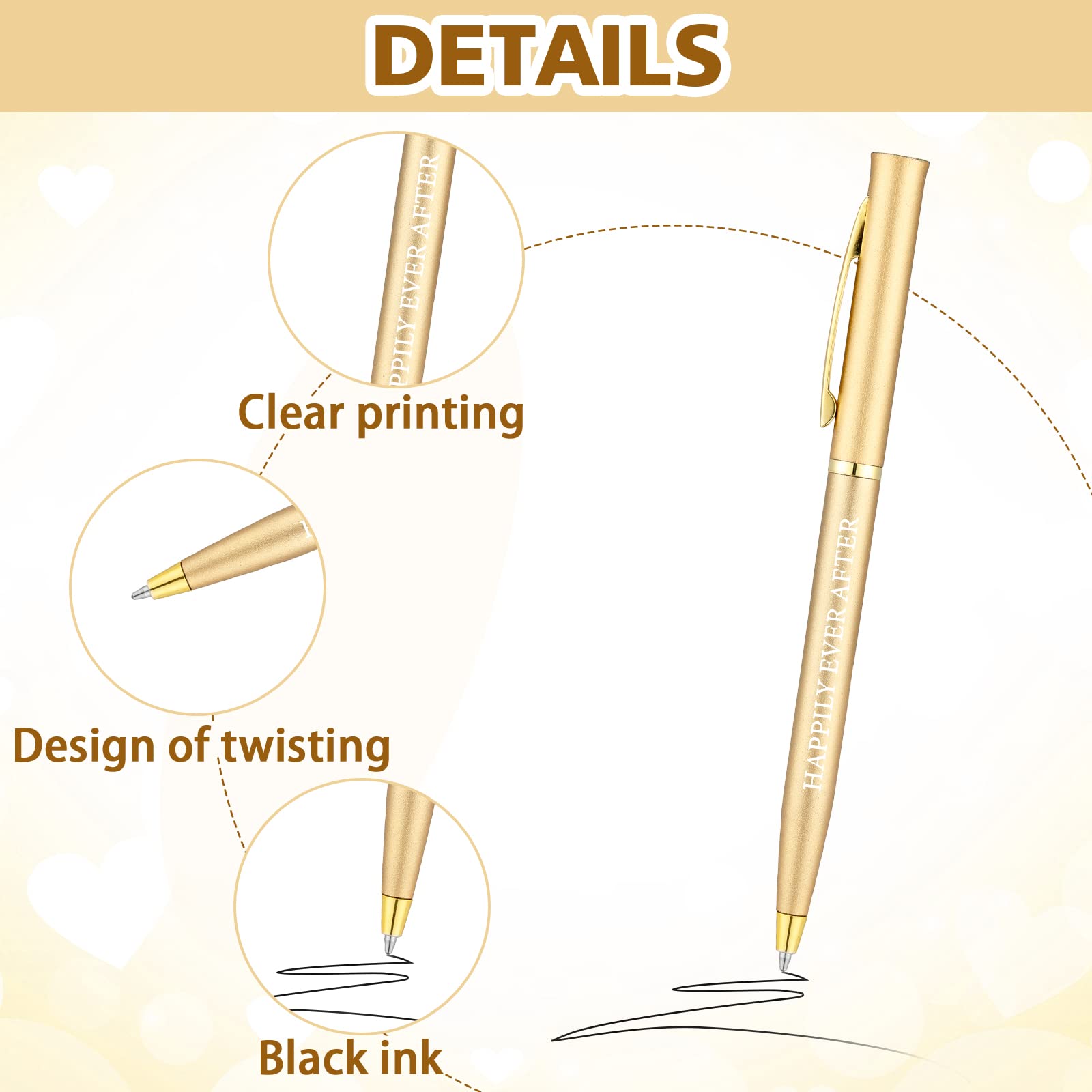 Outus 100 Pcs Wedding Favors Pens Metal Bulk Slim Ballpoint Pen, Gold