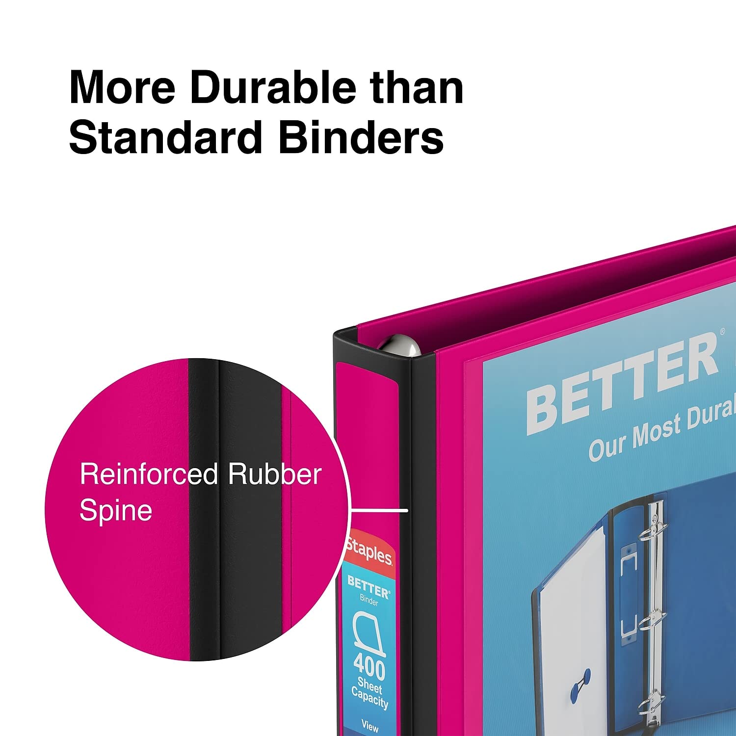 Staples Better Binder, 1.5 Inch D-Ring, Pink, 400 Sheets, 3-Pack