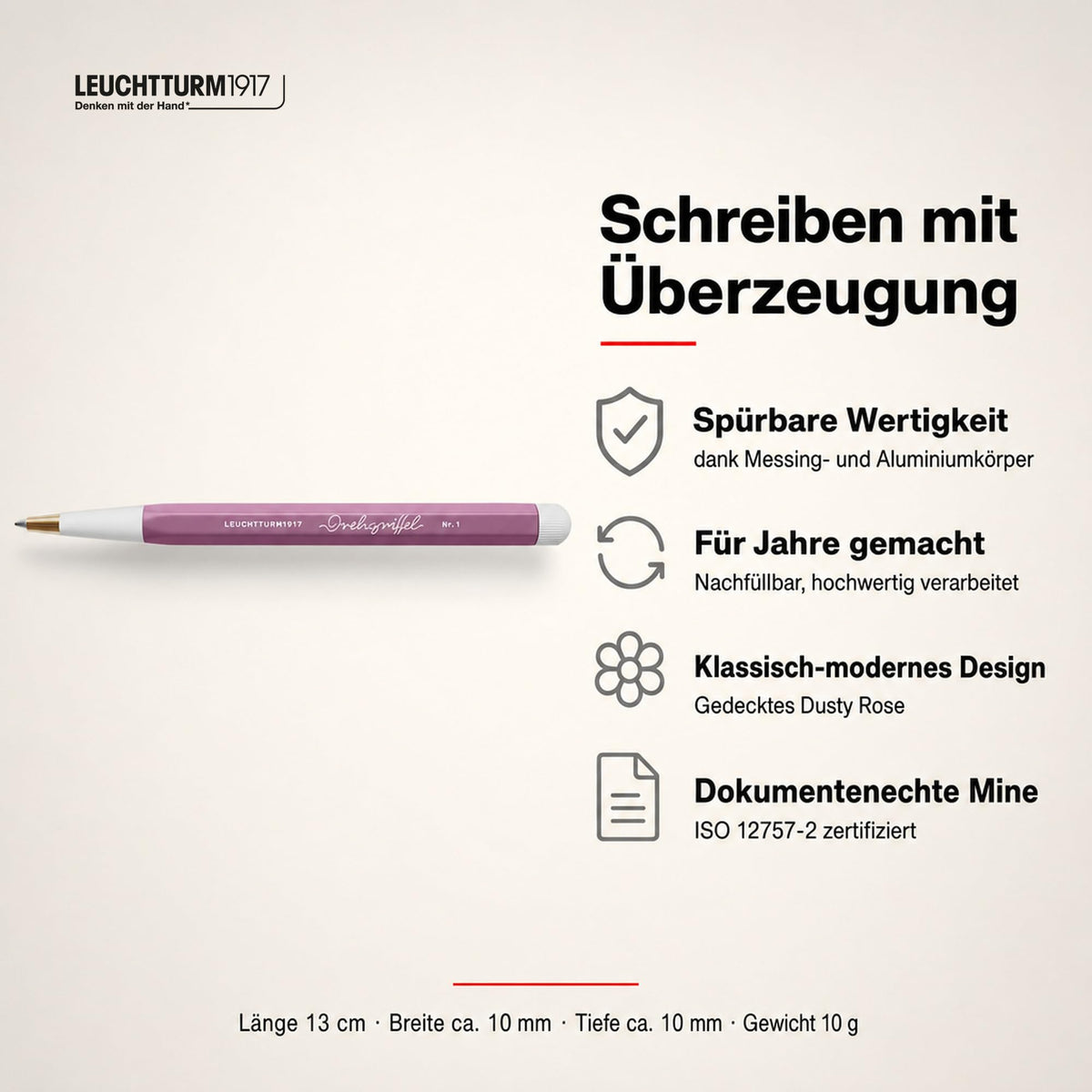 LEUCHTTURM1917 372213 Twist Pen No. 1, Brass, Aluminum, Blue Ink Ballpoint Pen, Design