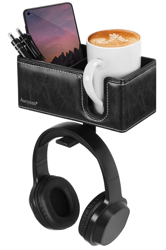 Under Desk Cup Holder Clamp on Cup Holder PU Leather Clip on Desk Organizer