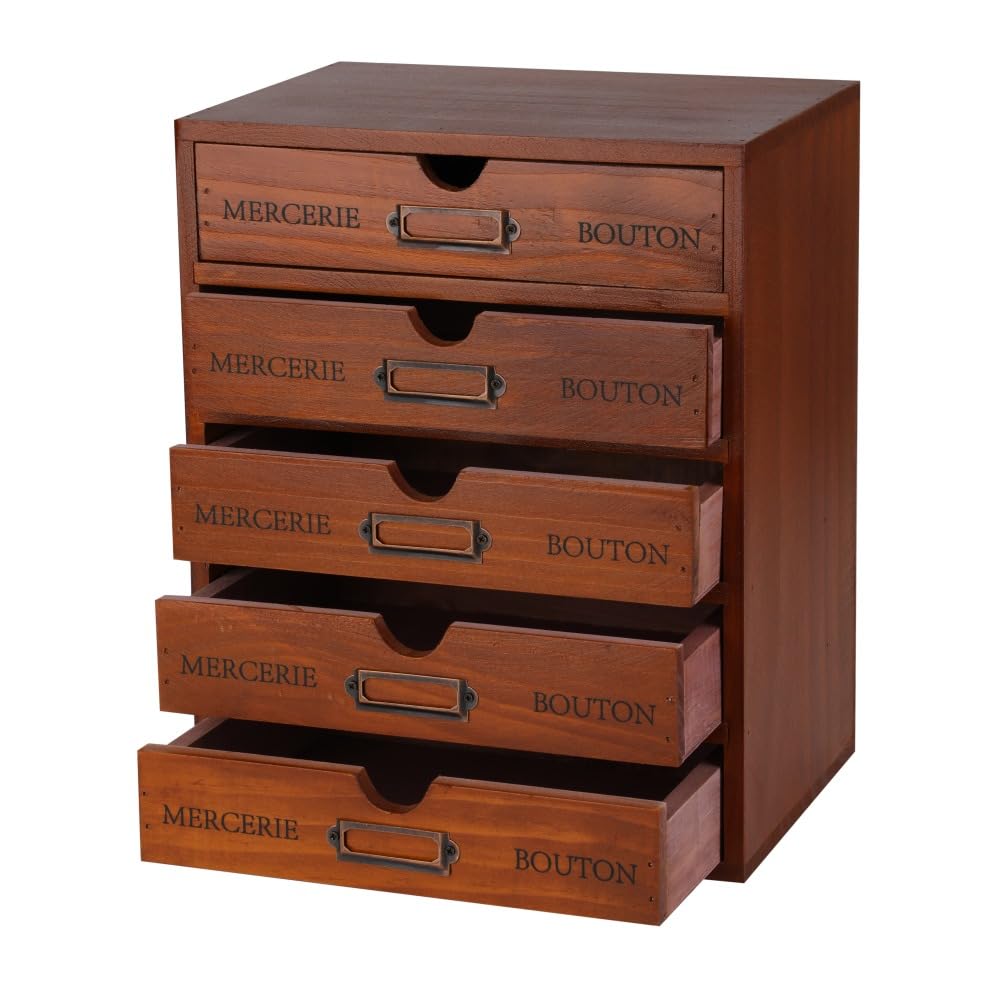 BoxSkivra Small Wooden Drawers Wooden Box with Drawer, Brown 5 Wood Drawer