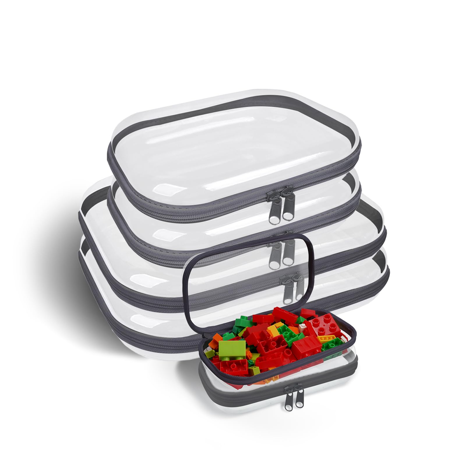 Clear Hard Shell Zipper Case,6PCS Transparent Clear Zipper Pouches,Hard Side Plastic Case