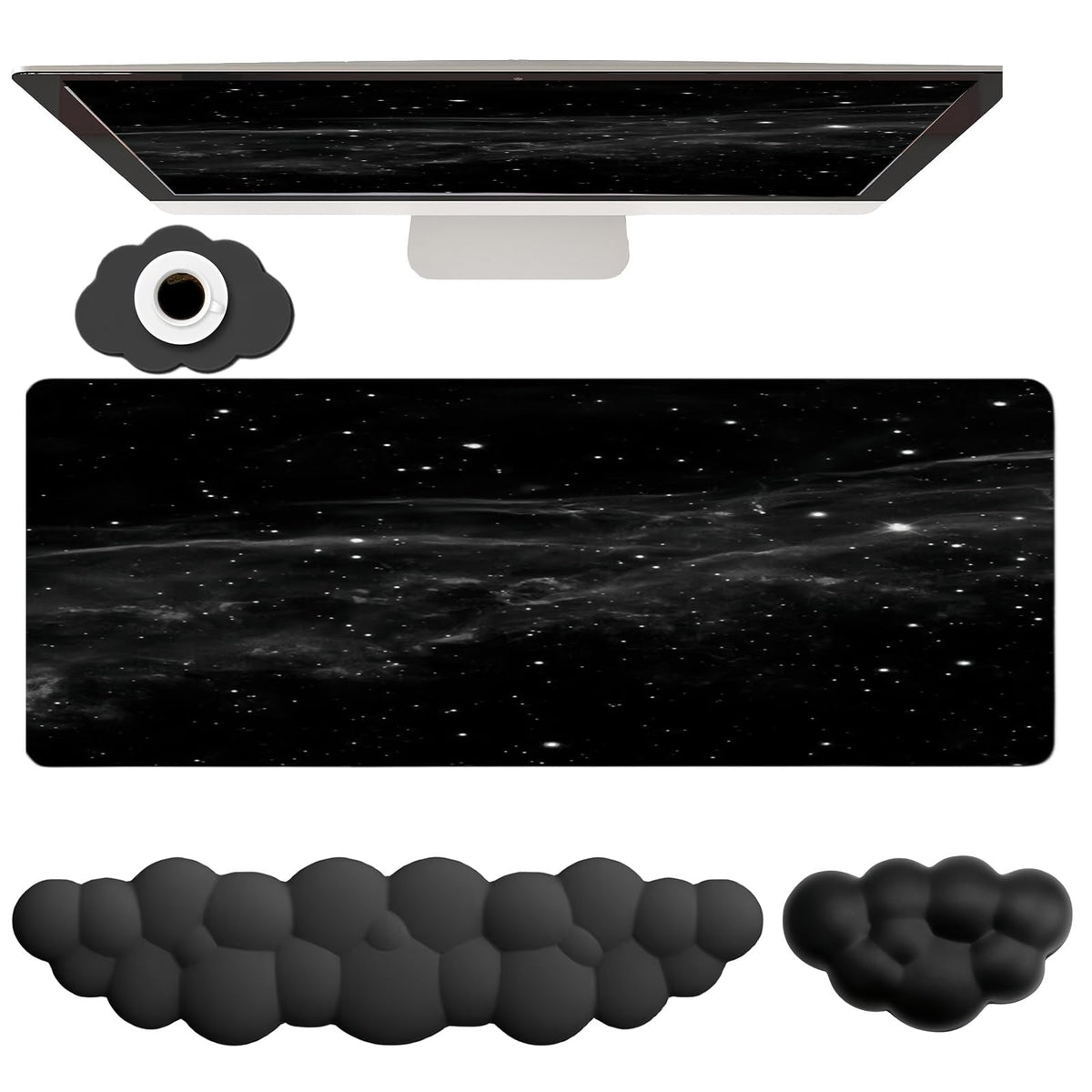 Cloud Mouse Pad Keyboard Wrist Rest 4PCS Extended Large Galaxy Desk Mat Pad Set Memory Foam