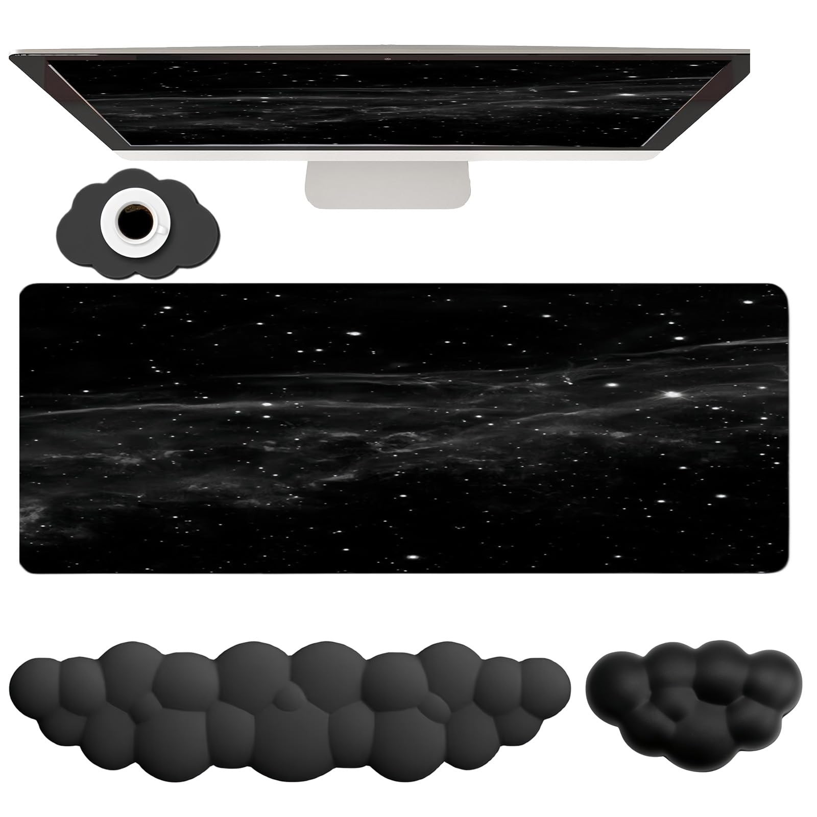 Cloud Mouse Pad Keyboard Wrist Rest 4PCS Extended Large Galaxy Desk Mat Pad Set Memory Foam