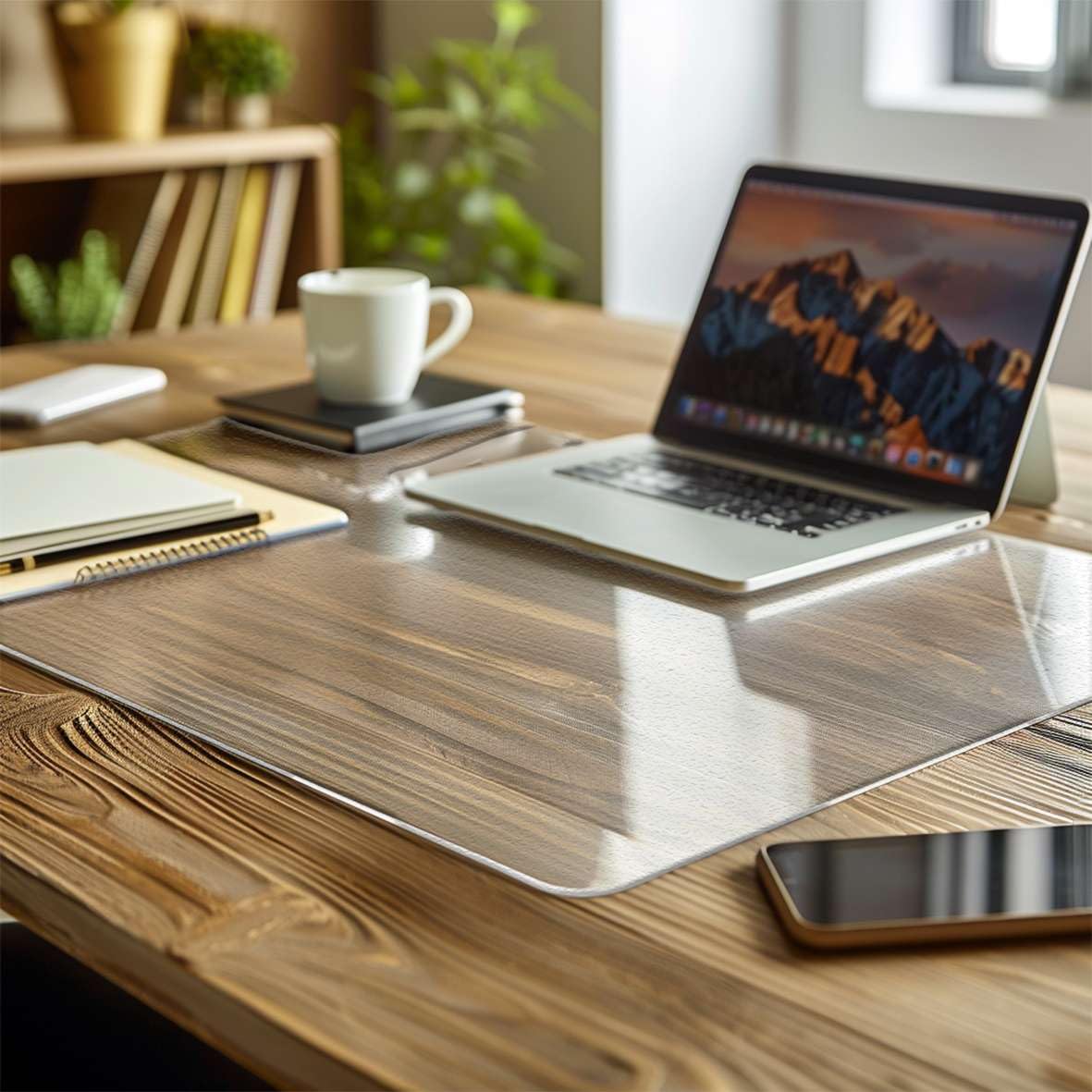 Frosted (Semi-Clear) Desk Mat, Non-Slip PVC Desk Protector with Round Edge, Heat Resistant &