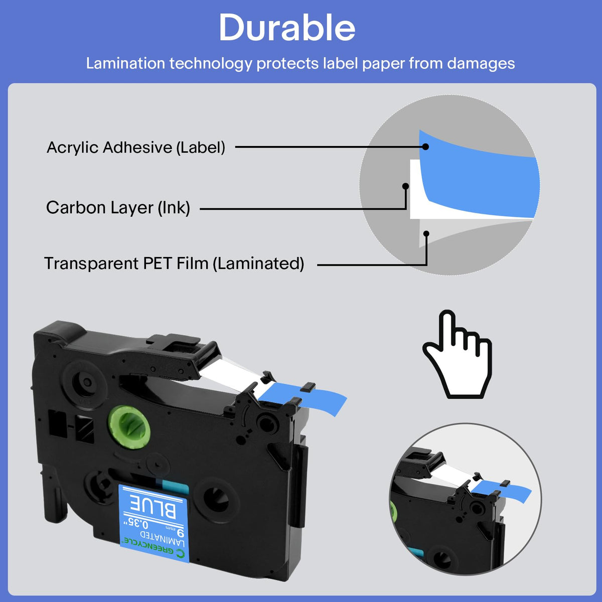 GREENCYCLE Compatible for Brother P-Touch Label Tape TZe-525 9mm 0.35" Laminated Blue TZe525 TZ-525