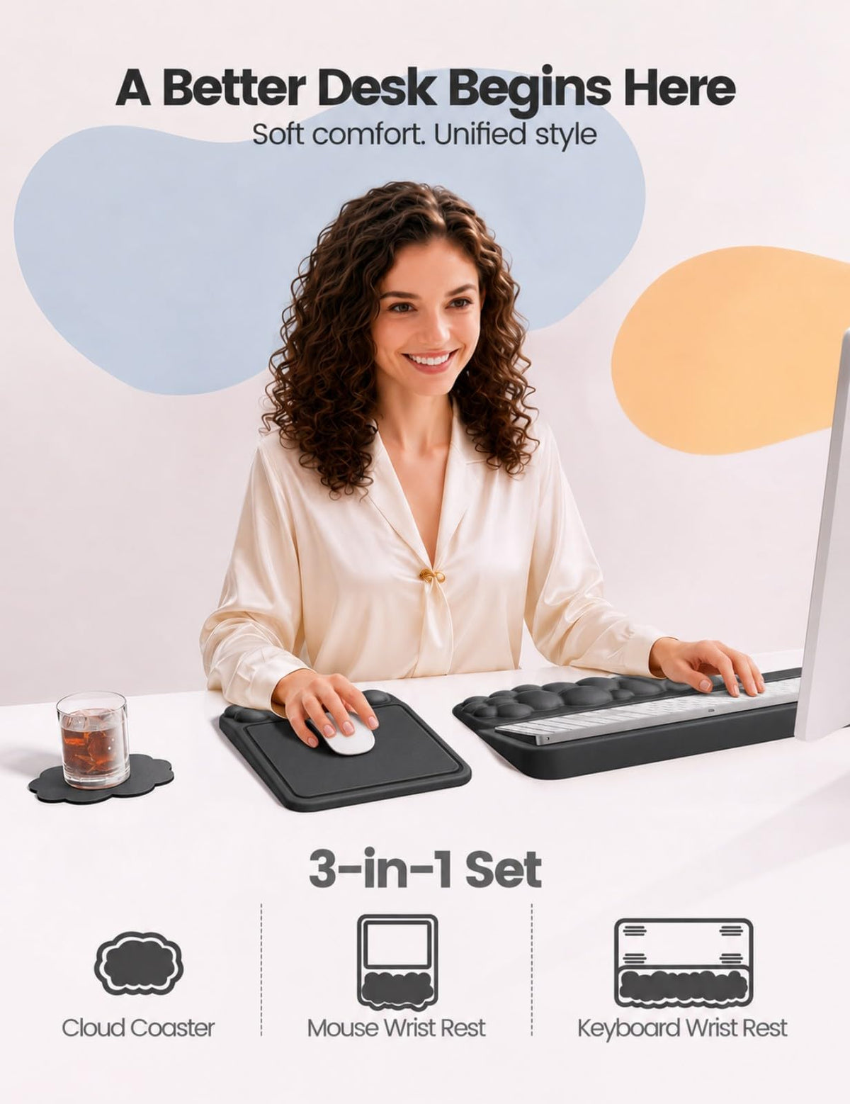 Vaydeer Keyboard Riser and Mouse Pad with Wrist Rest Set, Coaster Included