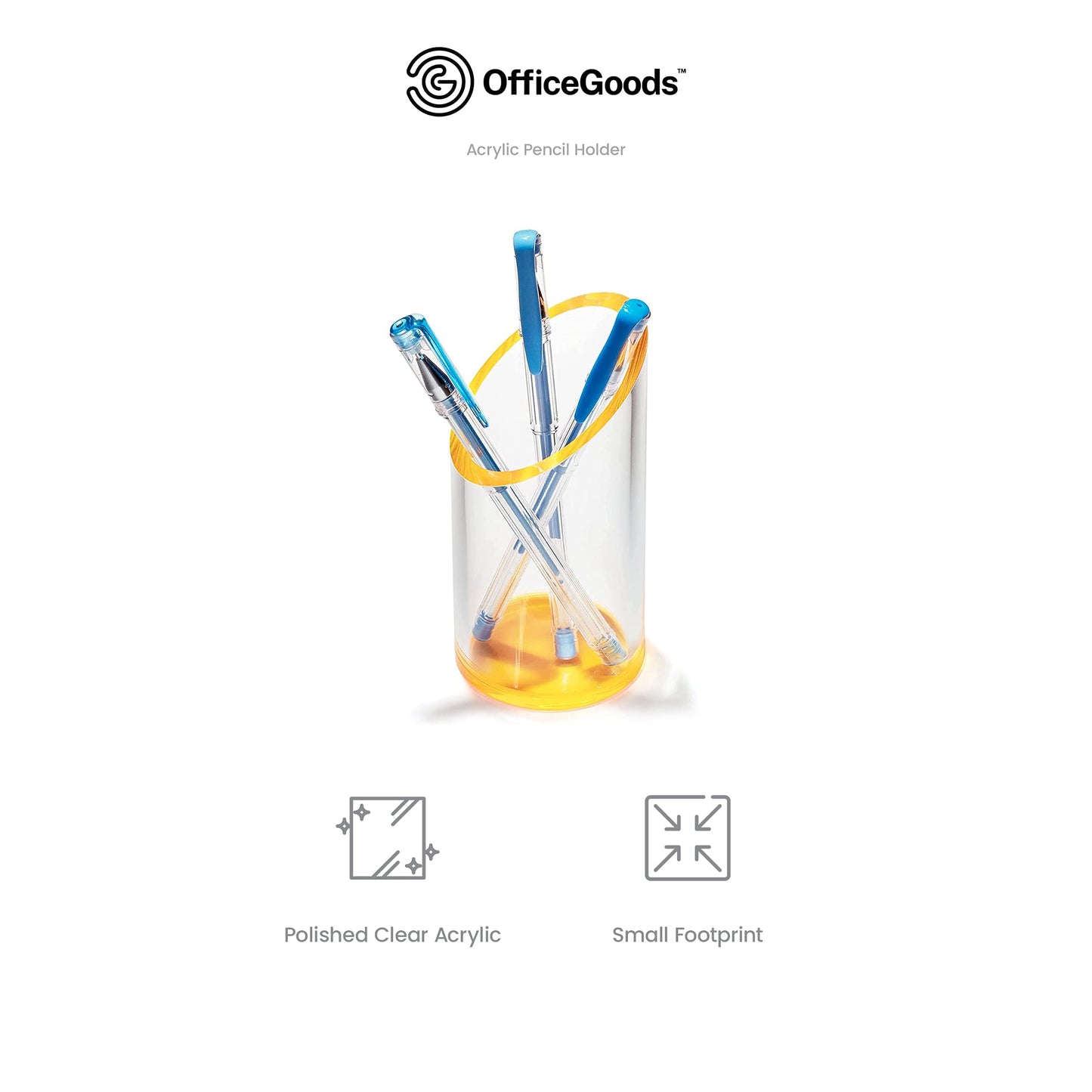 OfficeGoods Acrylic Pen Holder, 5.25” H x 2.5” W, Neon Tangerine