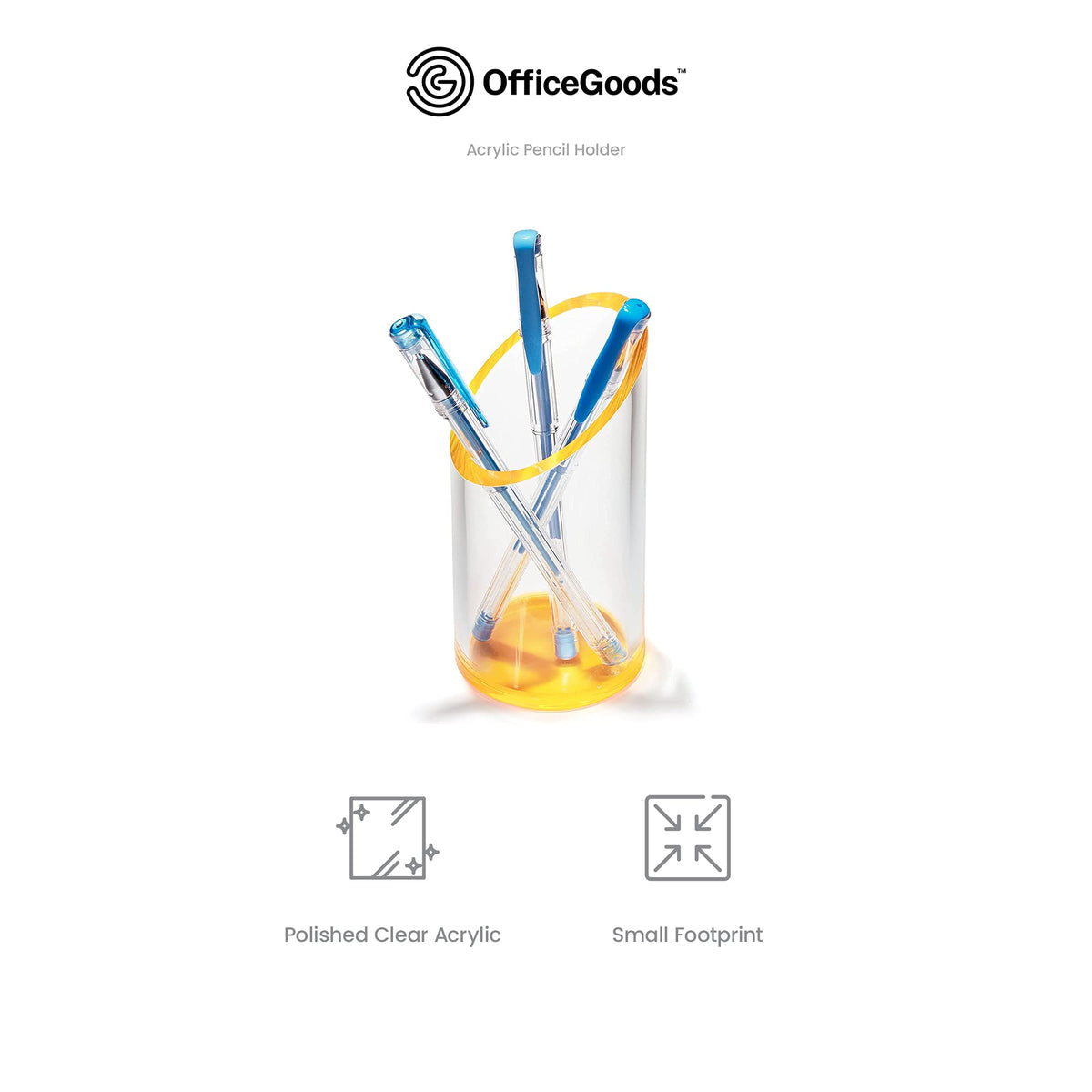 OfficeGoods Acrylic Pen Holder, 5.25” H x 2.5” W, Neon Tangerine