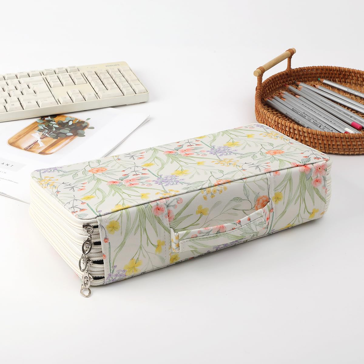 Lbxgap 300 Slots Canvas Pencil Case 4-Layer Zipped Holder w/Handle