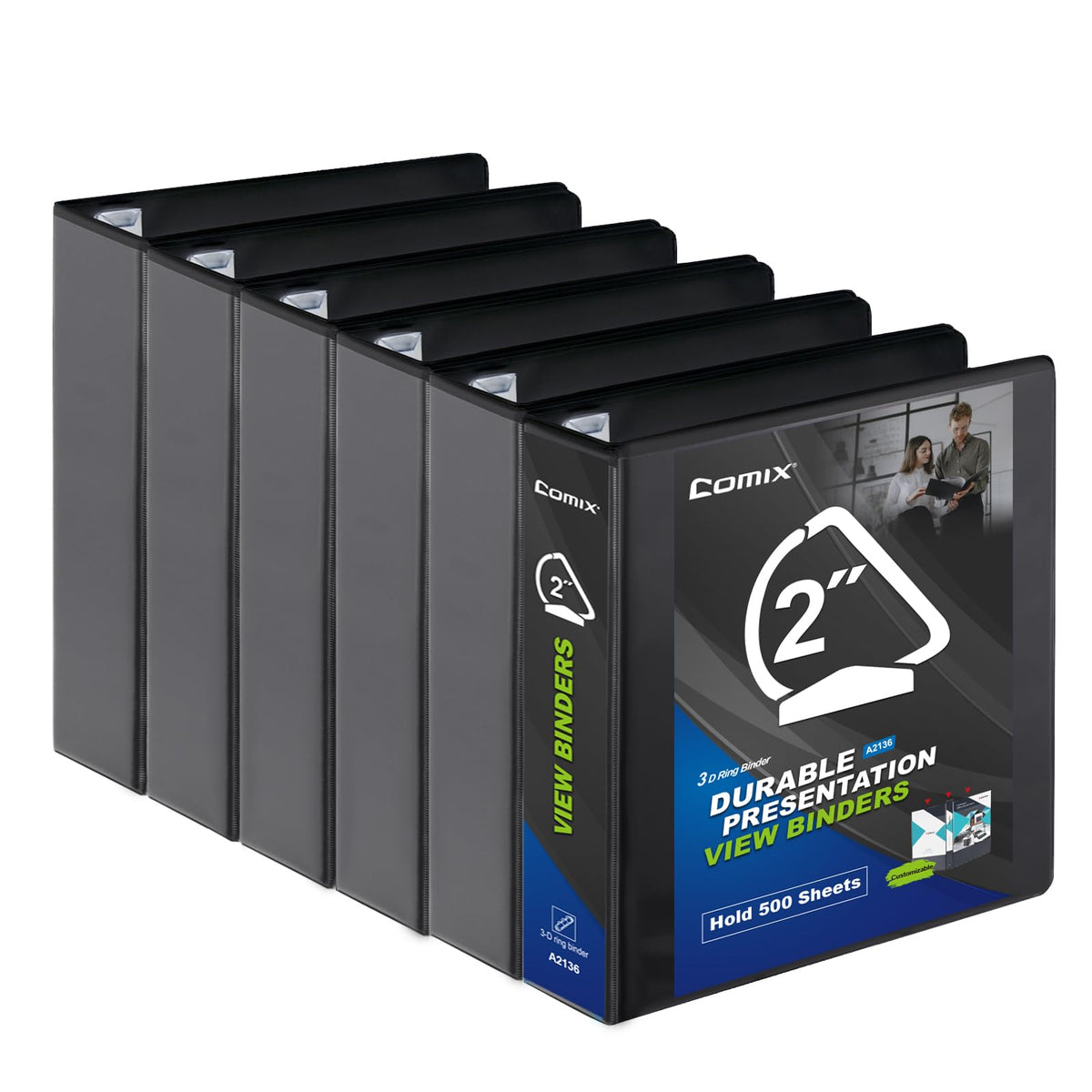 COMIX Sturdy 2 Inch D-Ring 3 Ring Binder with Clear View Cover