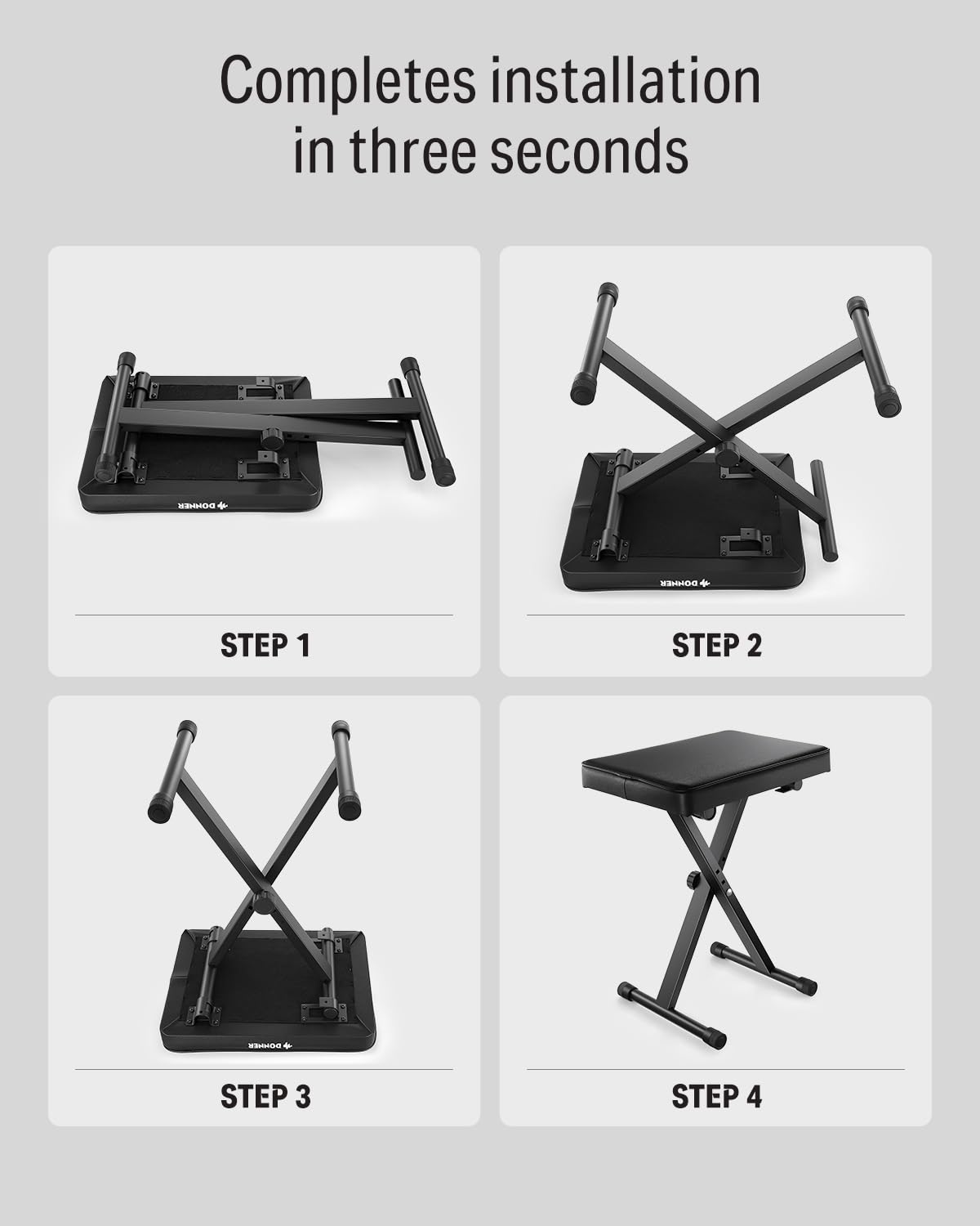 Donner Piano Bench, Adjustable Keyboard Bench Portable Stool Collapsible Chair Foldable Seat