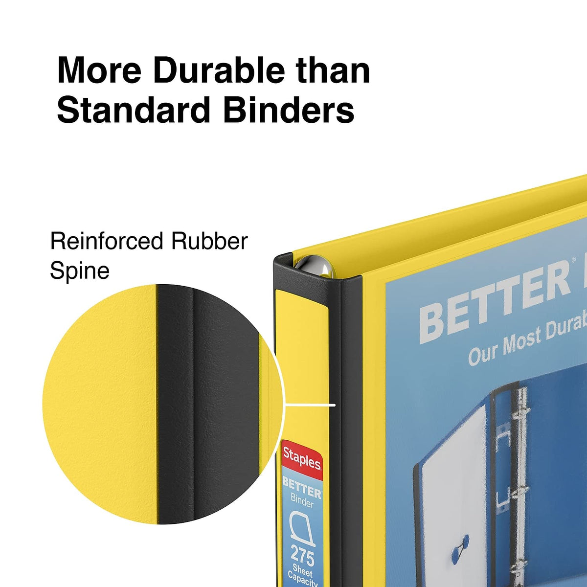 Staples Better Binder, 1 Inch D-Ring, Yellow, 275 Sheets, 3-Pack