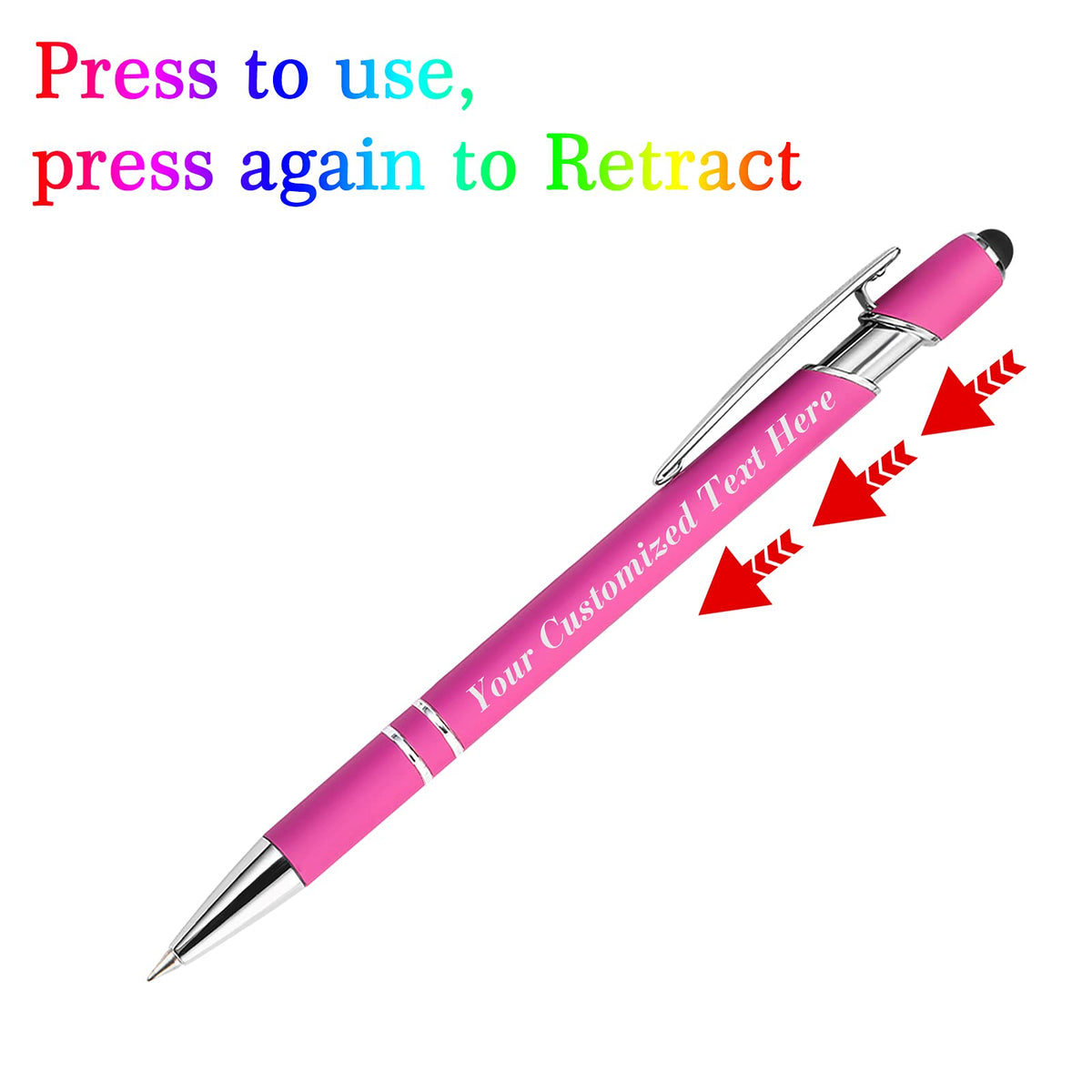 10 Pcs Personalized Pens in Bulk with Stylus Tip - Custom Print with Name 0.5 mm Soft Touch Medium