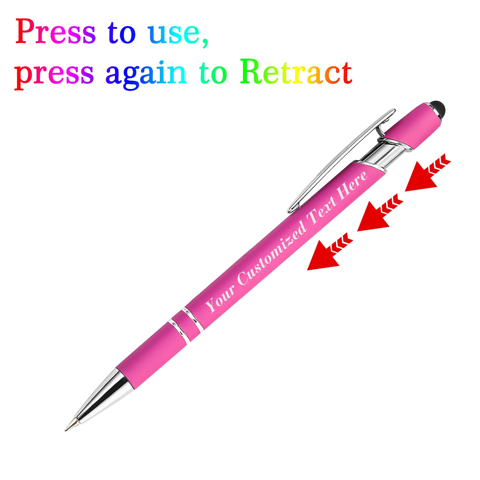 20 Pcs Personalized Pens in Bulk with Stylus Tip - Custom Print with Name 0.5 mm Soft Touch Medium