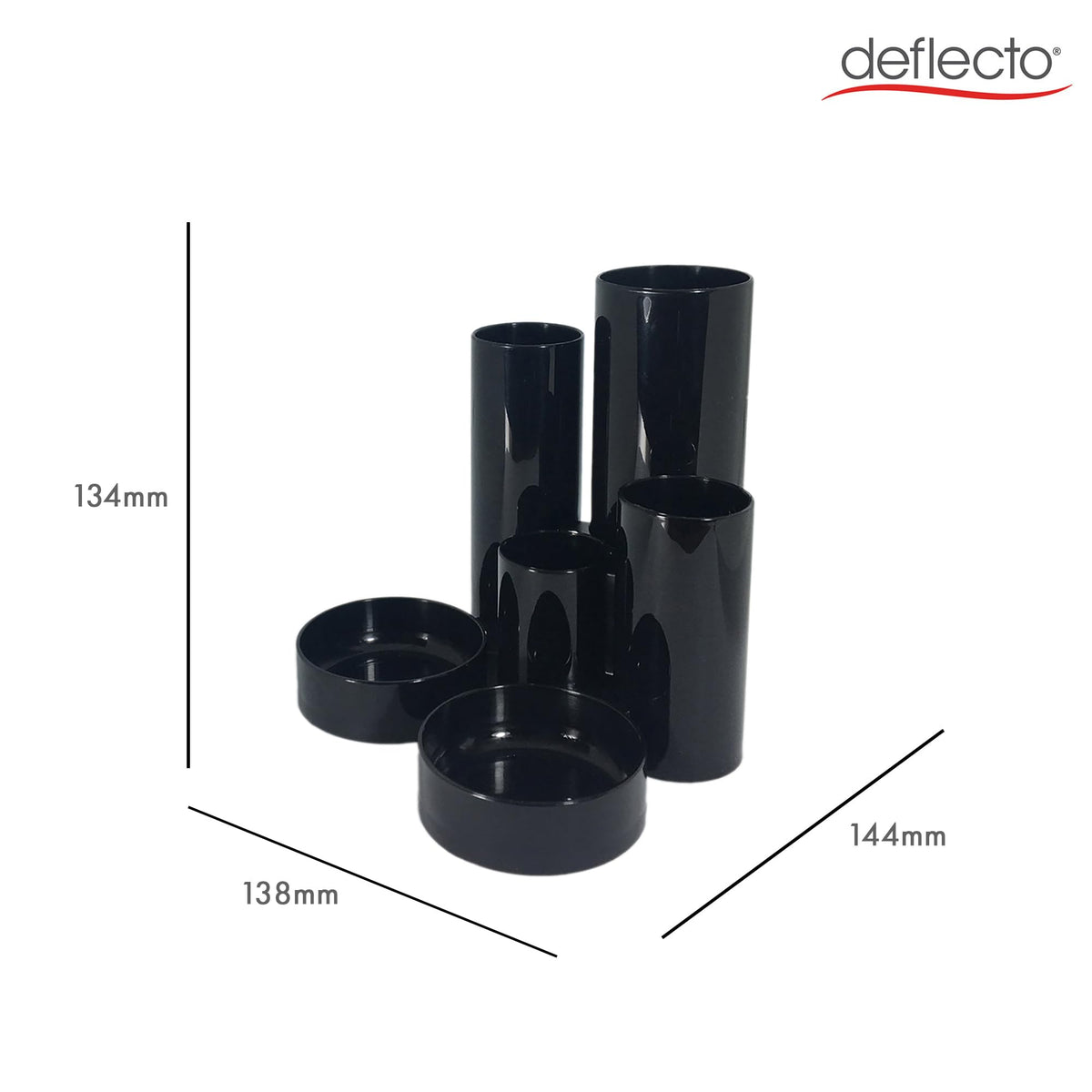 5 Star Office Desk Tidy with 6 Compartment Tubes Black