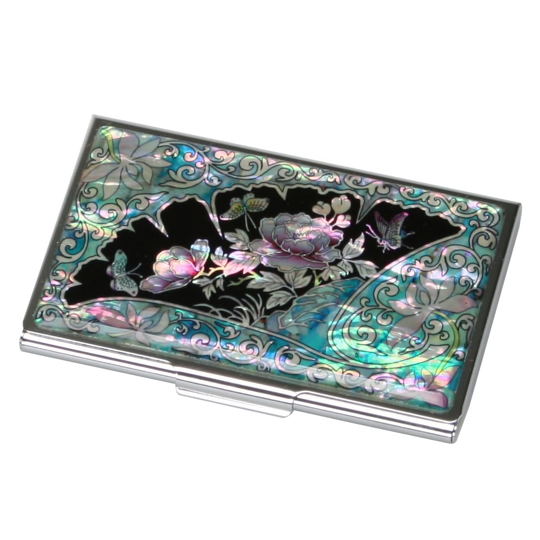 Antique Alive Mother of Pearl Design RFID Blocking Protection Business Card Case, Credit Card