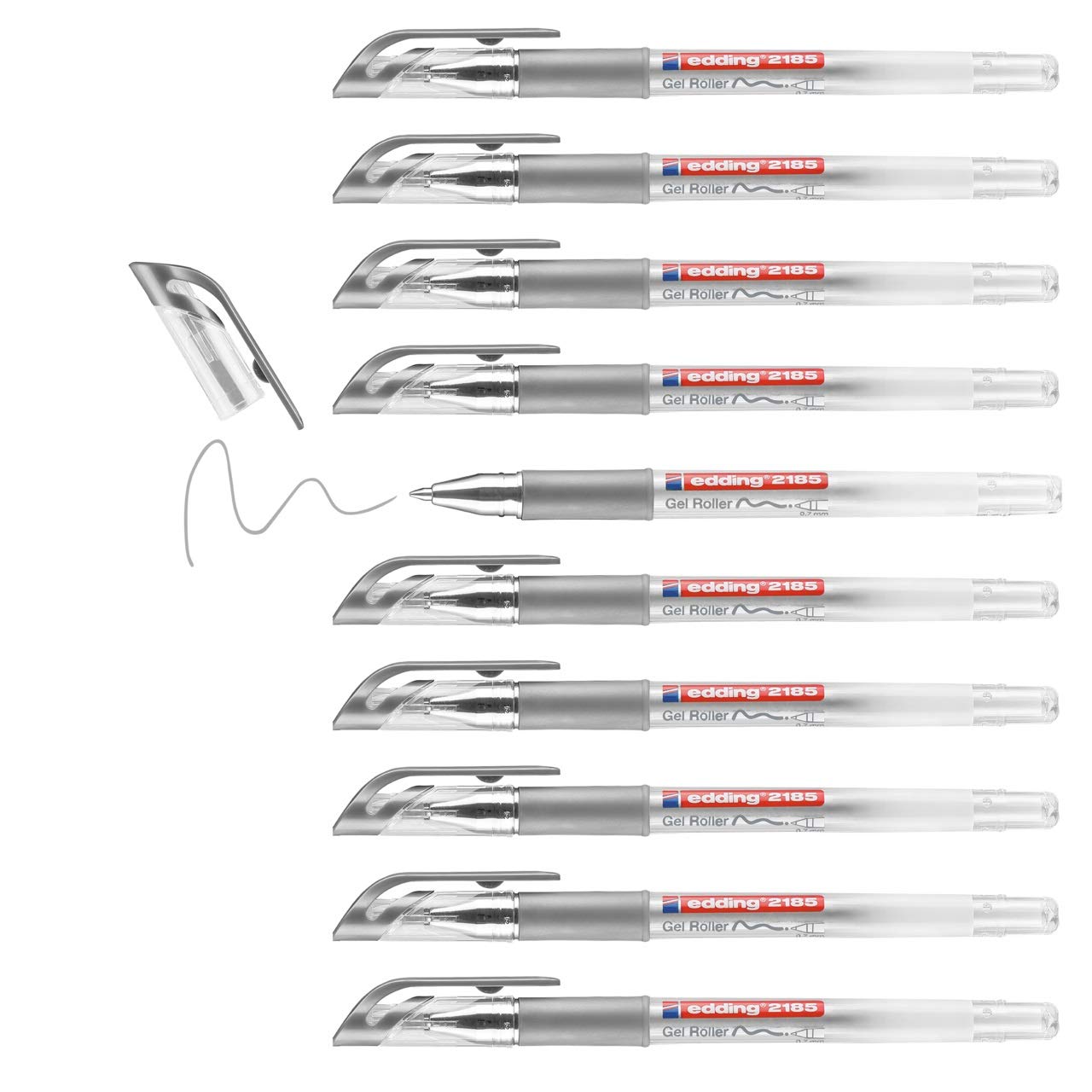 edding 2185 gel roller - silver - box of 10-0.7 mm - gel pen for writing, drawing, colouring