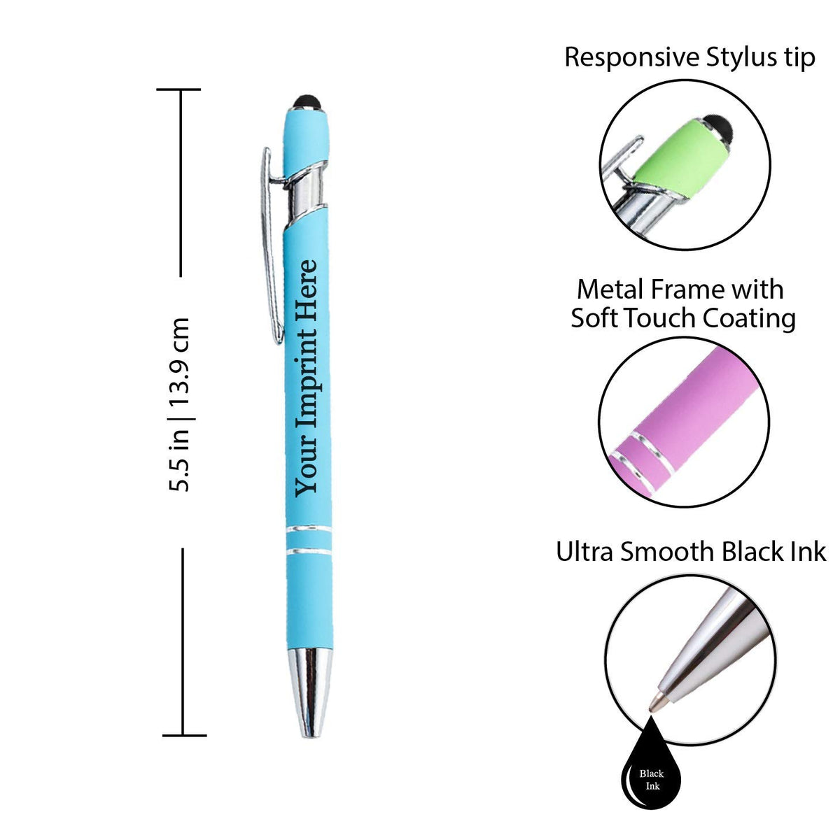 ExpressDesigns™ - Pastel Premium Custom Pens with Stylus | Personalized Soft-Touch Metal Printed