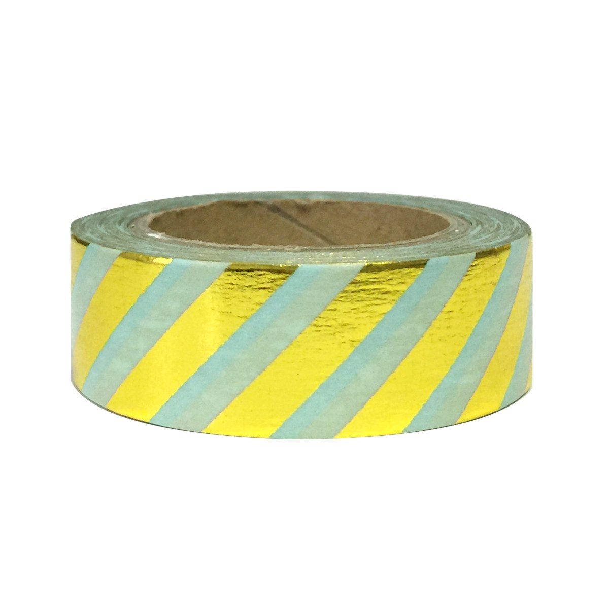 Wrapables Colorful Washi Masking Tape, Metallic Gold Diagonal Stripes on Mint