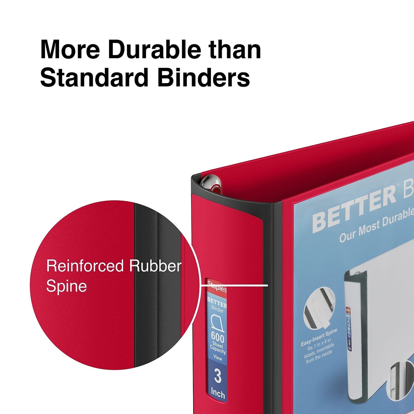 Staples Heavy-Duty 3-Inch D-Ring Binder, Red, Vinyl Cover, 600 Sheets
