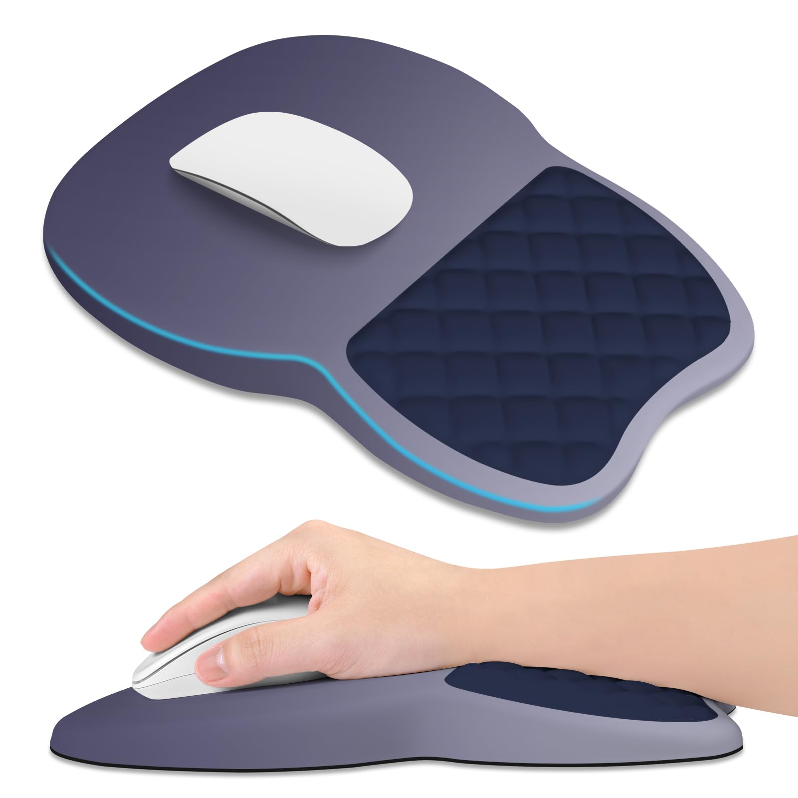 ITNRSIIET Ergonomic Mouse Pad Wrist Support with Memory Foam Massage Bulge & Non-Slip PU Base