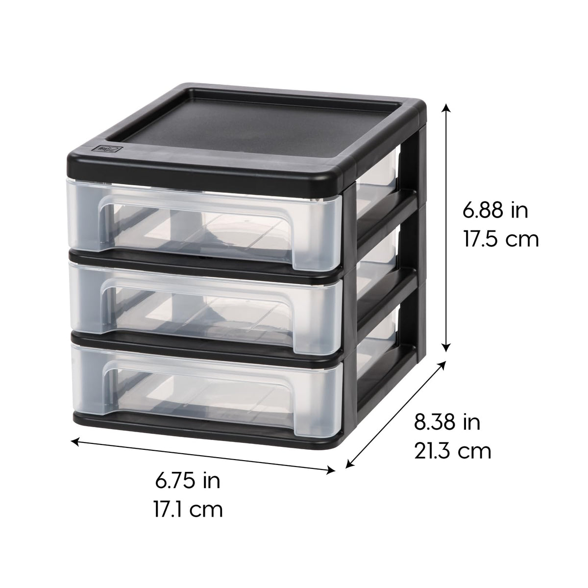 IRIS USA 2-Pack, 3-Drawer Small Plastic Stacking Desktop Organizer, Black