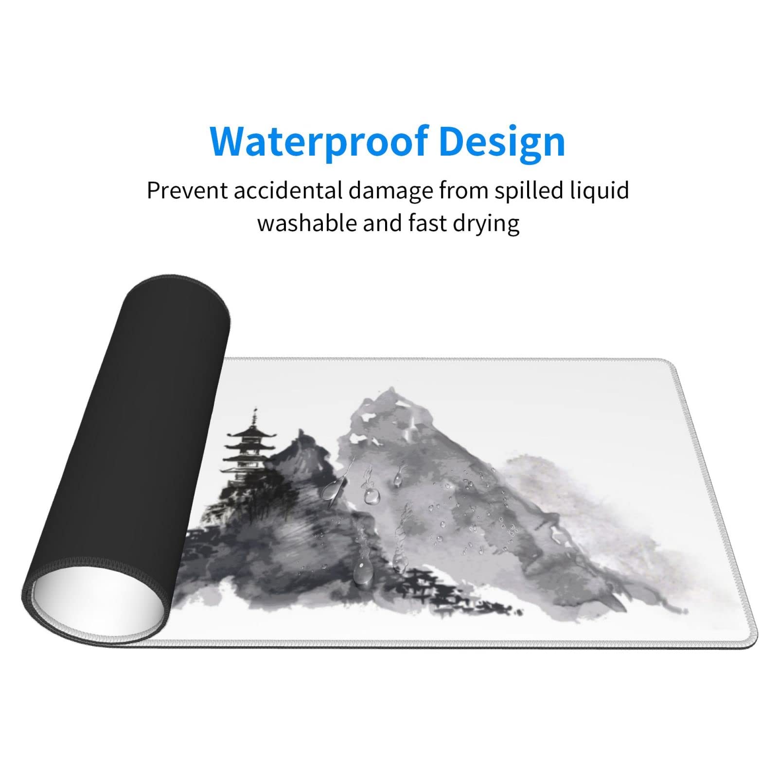 Watercolor Japanese Samurai Bushido Gaming Mouse Pad XL, Non Slip Rubber Base Mousepad, Stitched