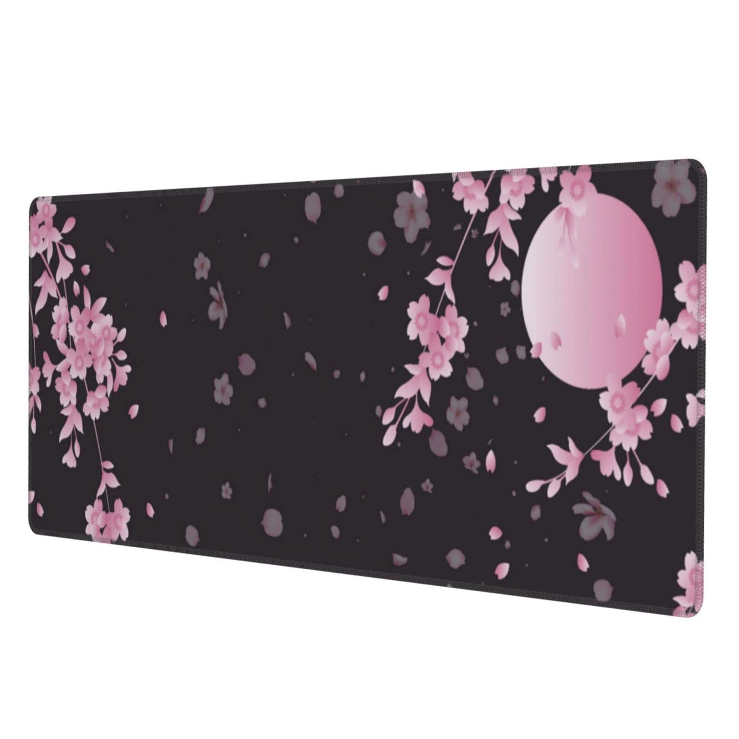 Japanese Cherry Blossom Black Pink XXL XL Large Gaming Mouse Pad for Desk, Non-Slip Long Extended