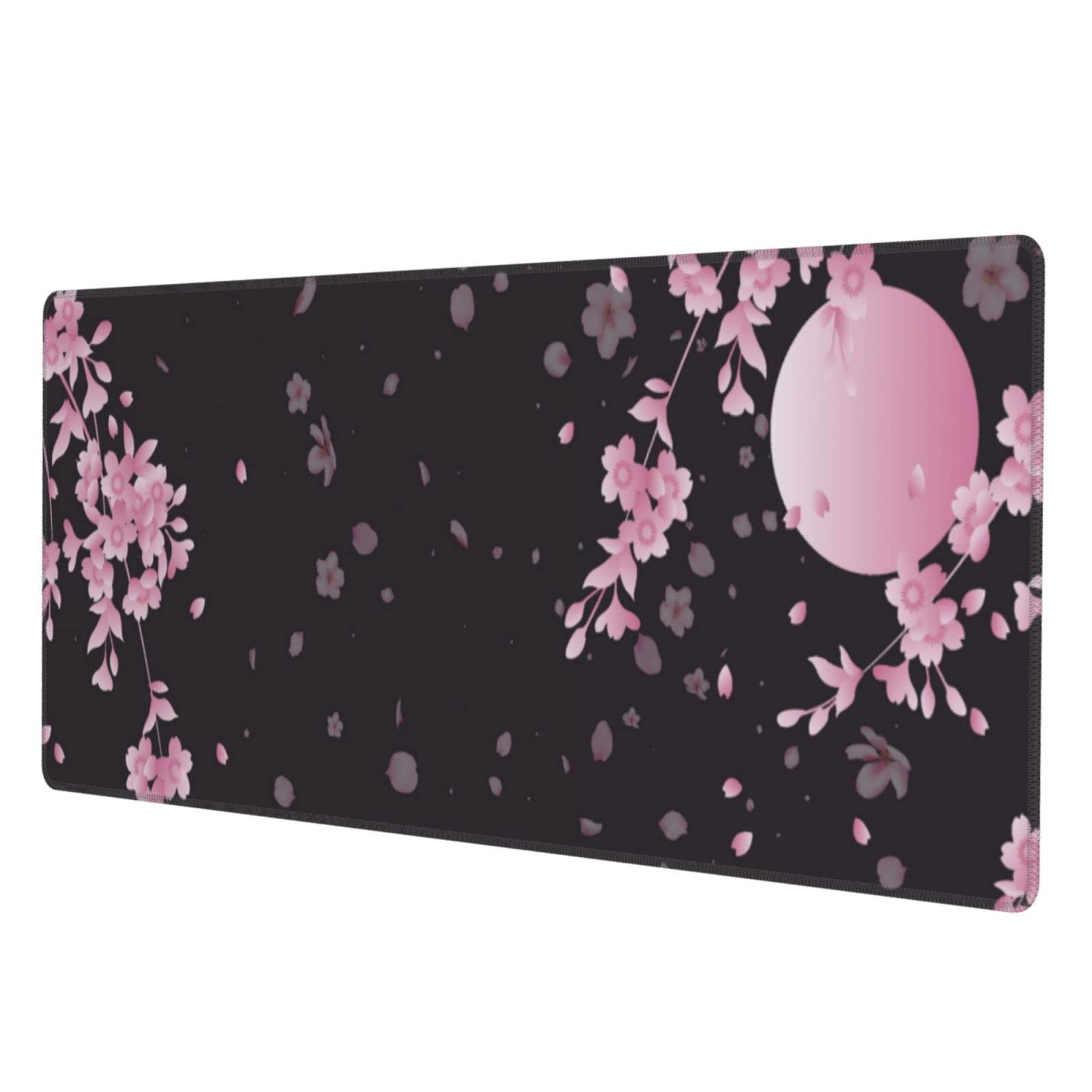 Japanese Cherry Blossom Black Pink XXL XL Large Gaming Mouse Pad for Desk, Non-Slip Long Extended
