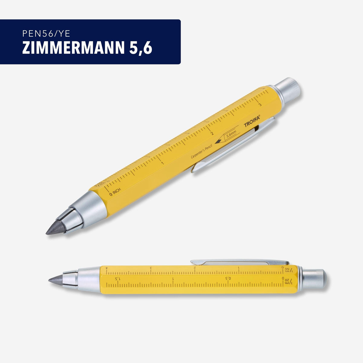 TROIKA ZIMMERMANN 5,6 – PEN56/YE – Carpenter's pencil – clutch pencil (5.6 mm HB lead)