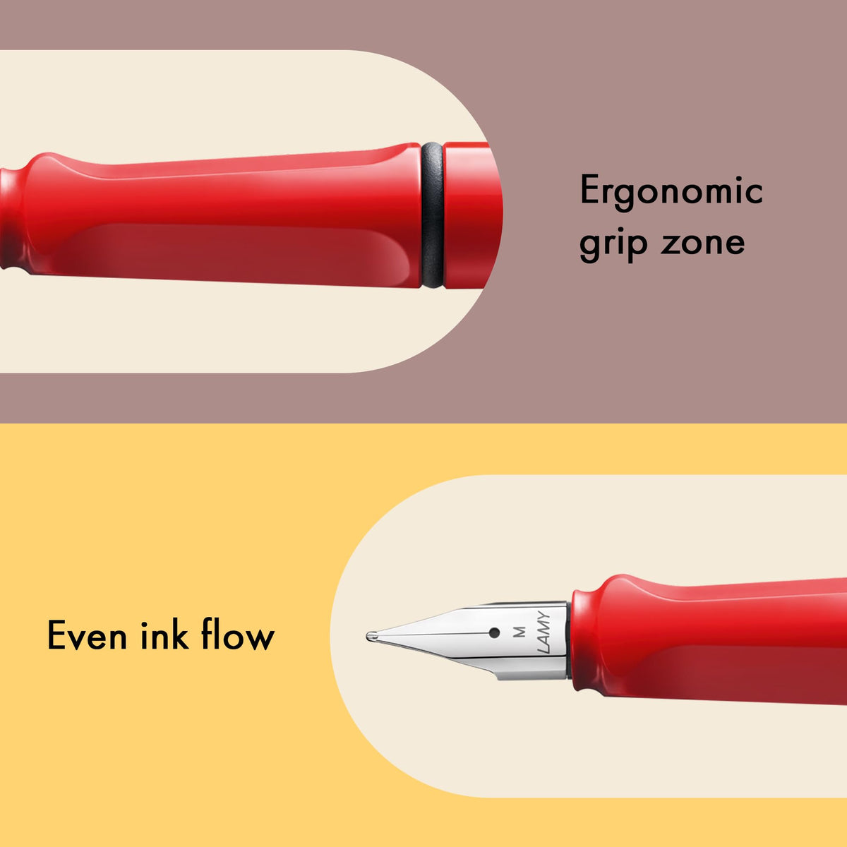 LAMY safari red - Fountain Pen with ergonomic grip & polished steel nib in size M - ideal for any