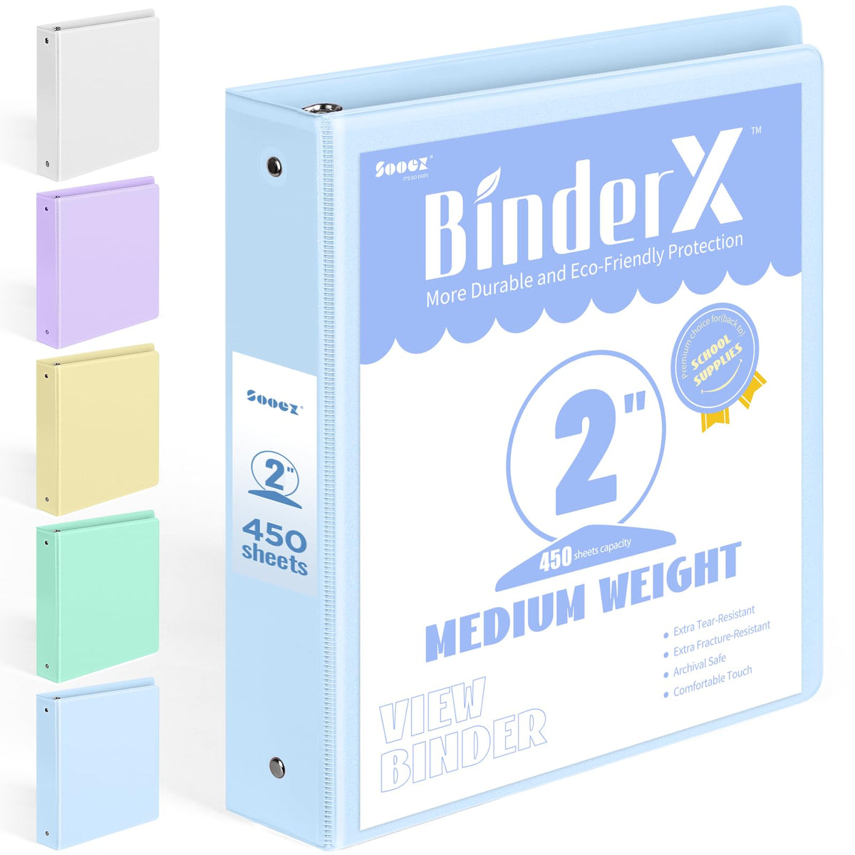 BinderX 3 Ring Binder 2 Inch, 2" Clear View Binder, Blue, Letter / A4 Size