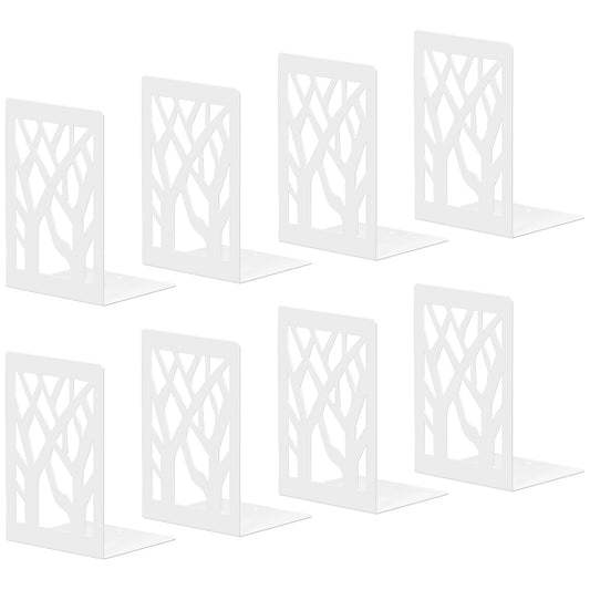 ALOTCHE White Bookends 8 Pack, Tree Design Modern Metal Bookends for Shelves, Unique Tree Book Ends