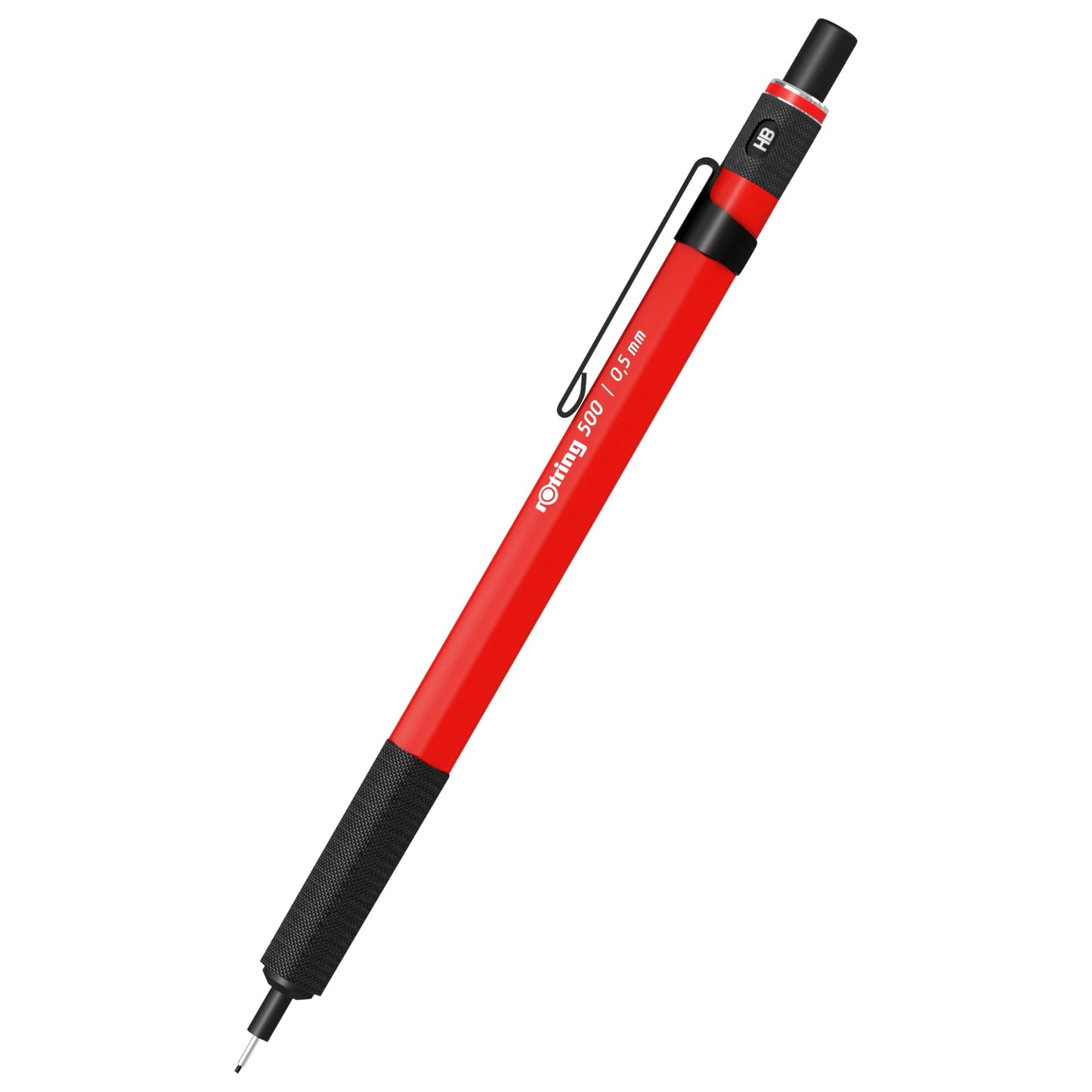 Rotring 500 Mechanical Pencil, Red and White Hexagonal Plastic Barrel and Non-Slip Textured Metal