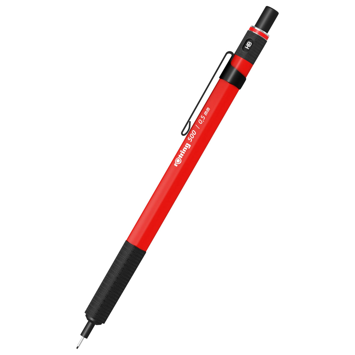 Rotring 500 Mechanical Pencil, Red and White Hexagonal Plastic Barrel and Non-Slip Textured Metal