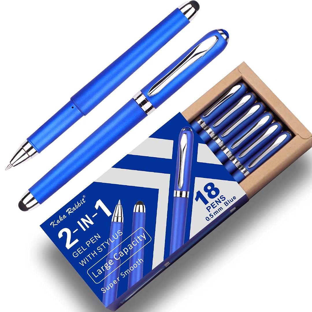 KAKA RABBIT 0.5mm Blue Ink Gel Pen with Stylus Tip,Fine Point,18 Pack