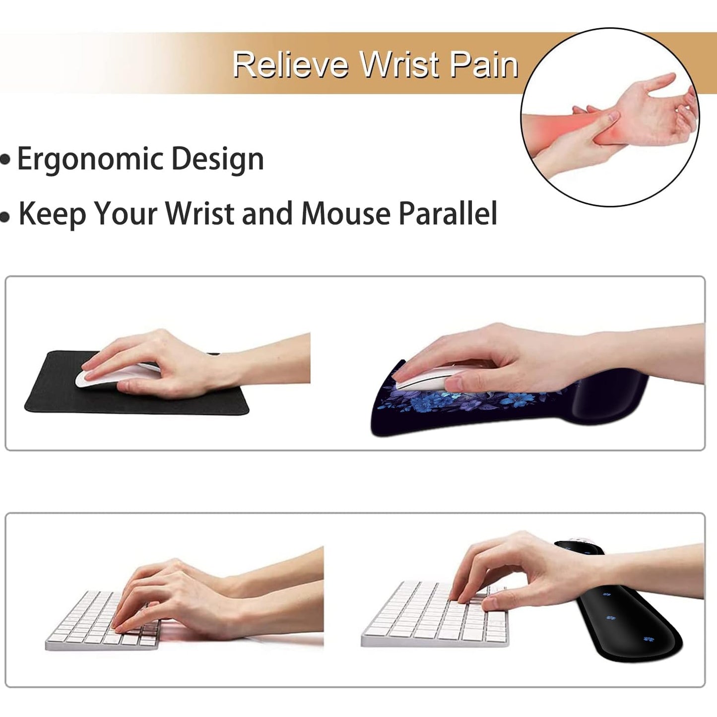 Keyboard Wrist Rest and Mouse Pad Wrist Support Set, Ergonomic Gel Mouse Pad Wrist Rest with