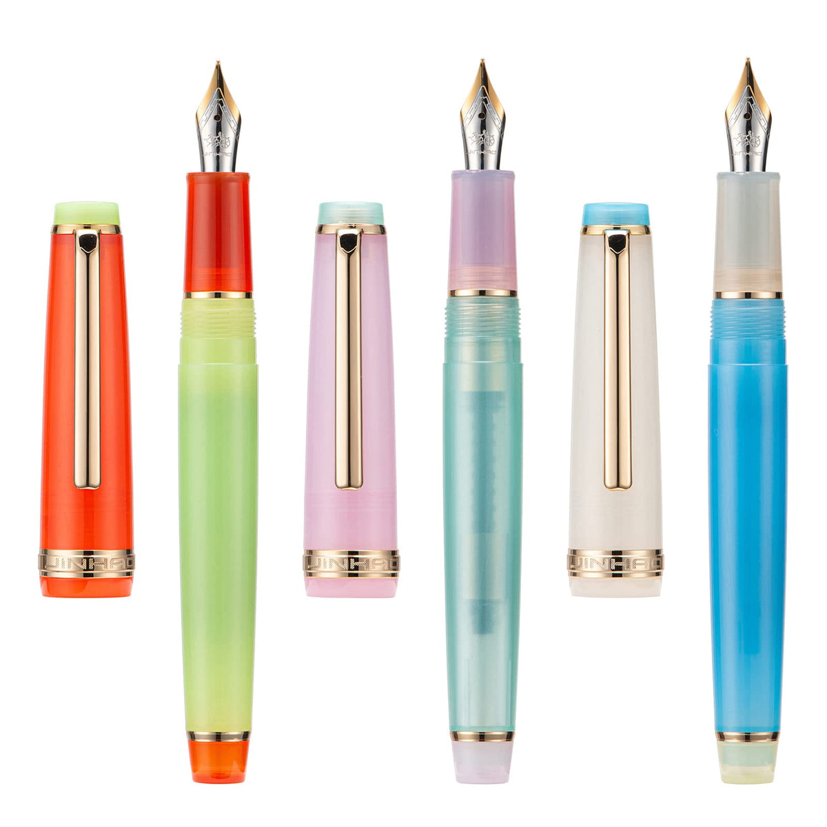 3 Jinhao 82 Fountain Pen Transparent Mixed Macaron Color Acrylic Medium Point Gold Trim with