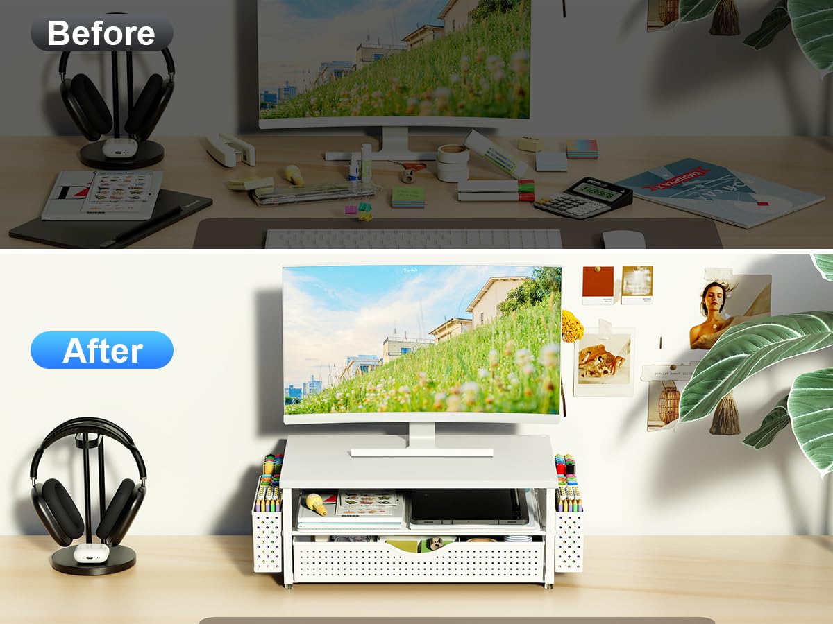 Spacrea Desk Organizers and Accessories, Printer Stand with Storage, White