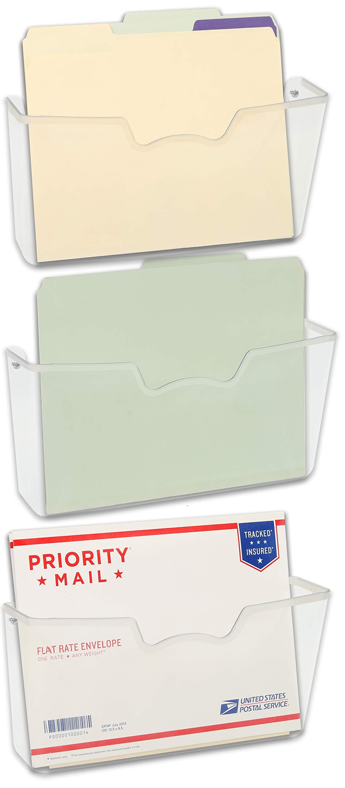 Simple Houseware Clear Wall Mount Single Pocket Hanging File Holder, 3-Pack