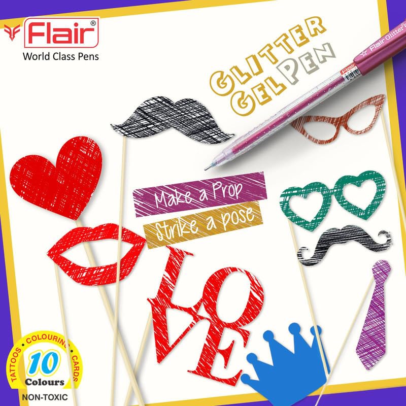 Aeiniwer Xtra Sparkle Glitter Gel 10 Colours Xtra Sparkle Gel Pen by Flair (Pack Of Five = 50 Pens)