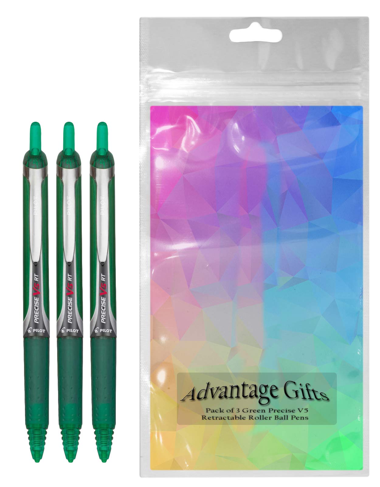 Precise V5 RT Retractable Rollerball Pens, 0.5mm Extra Fine, Green, 3-Pack