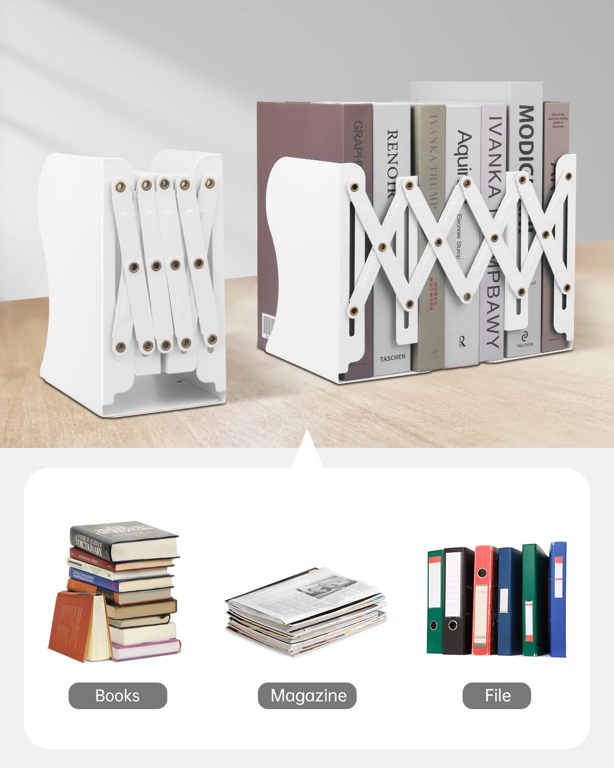 Honagu Adjustable Bookends, Metal Book Ends for Shelves Heavy Book