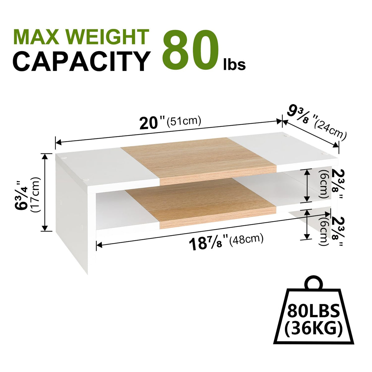 TEAMIX 20 inch Monitor Riser Stand - 2 Tiers, Wood Morden Desktop Bookshelf