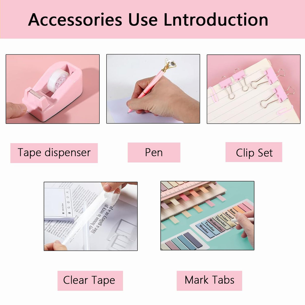 Office Supplies,Pink Desk Accessories,Office Supplies Set,Desk Organizer,Stapler,Tape