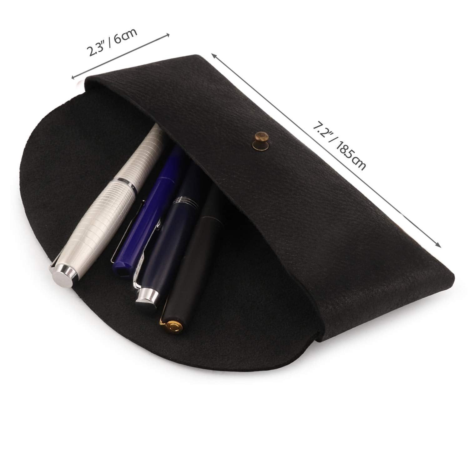 Londo Genuine Leather Retro Pen and Pencil Case - Metal Snap Fastener, Pencil Pouch Stationery Bag